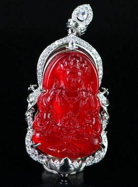 缅甸老翡翠观音菩萨牌老坑冰种观世音玉吊坠镶嵌款本命年玉佩挂坠