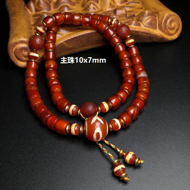 西亚老红玛瑙桶珠项链高油唐润老玛瑙珠红玉髓佛珠念珠子百搭颈饰