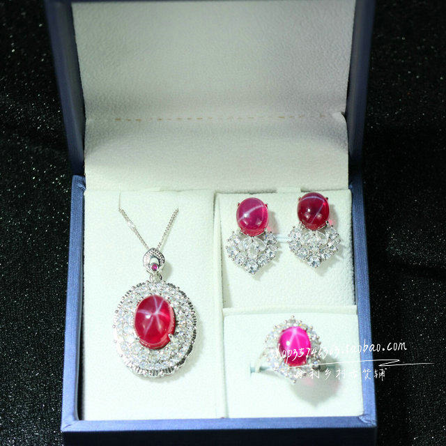 精品老宝石项链耳环三件套组合套装女款复古时尚百搭首饰品
