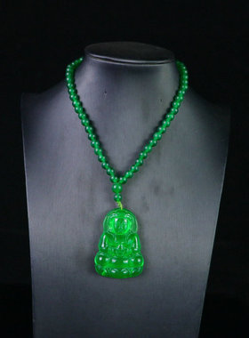缅甸高冰种帝王绿翡翠观音菩萨吊坠冰种满绿玉观世音项链玉佩颈饰