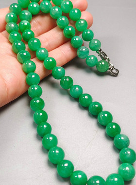缅甸老翡翠满绿冰种圆珠项链佛珠女士高颜值正阳绿时尚礼物锁骨链