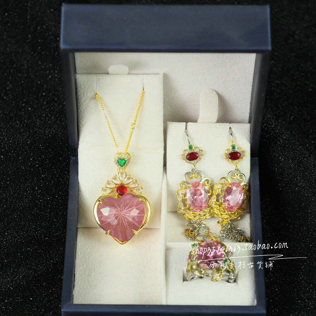 精品饰品老红宝石项链耳环三件套组合套装女款复古时尚百搭首饰品