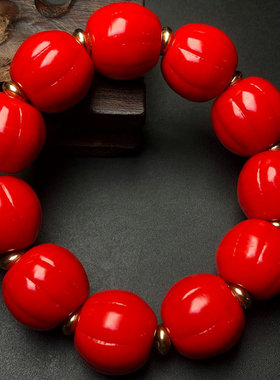 回流老琉璃圆珠红手串链流光老圆珠男女款佛珠百搭手持链手串