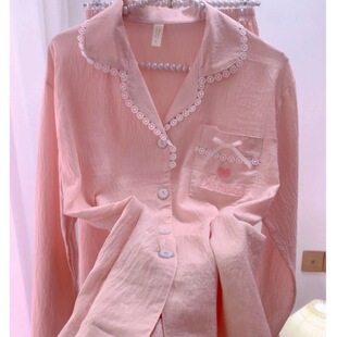 四季春秋新款软绵薄甜美减龄简约大气女士长袖长裤睡衣套装