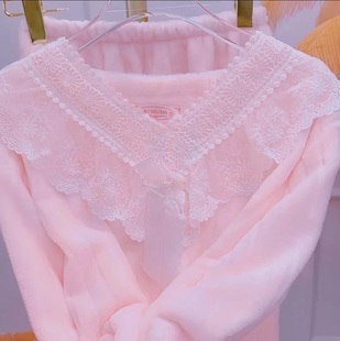 法兰绒睡衣女秋冬甜美公主风长袖长裤两件套珊瑚绒女士家居服套装