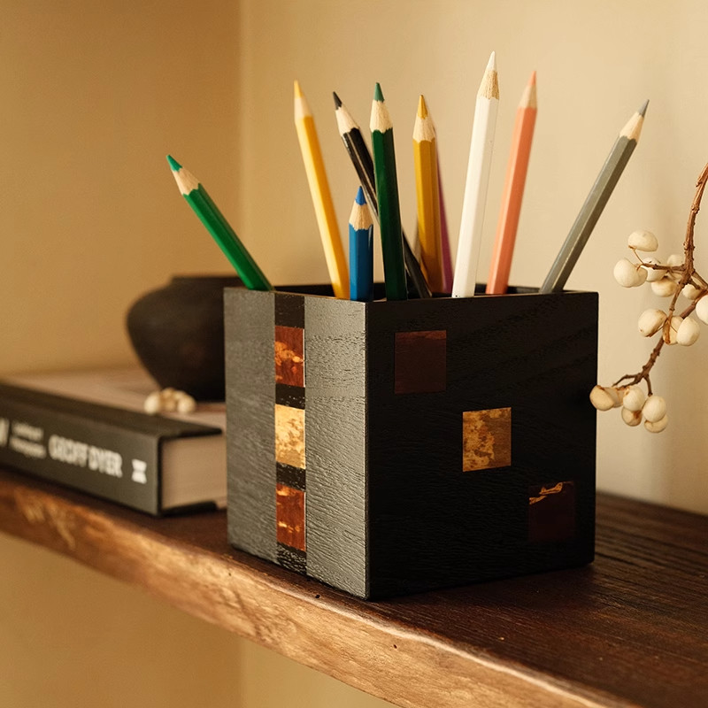 笔筒轻奢高级感高颜值实木质大容量化妆刷收纳筒办公室桌面收纳盒,收纳整理,笔筒,淘宝优惠券,粉丝福利购,淘宝优惠卷