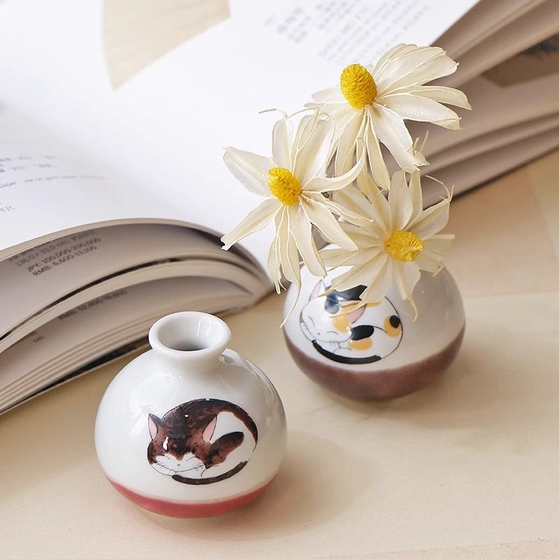 日本九谷烧迷你小花瓶摆件陶瓷猫咪花插客厅书房桌面摆饰乔迁礼物,家居饰品,花瓶,淘宝优惠券,粉丝福利购,淘宝优惠卷