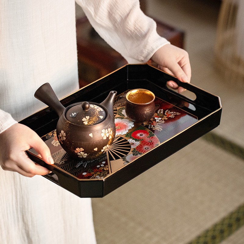 日本漆器茶盘长方形茶具茶杯托盘
