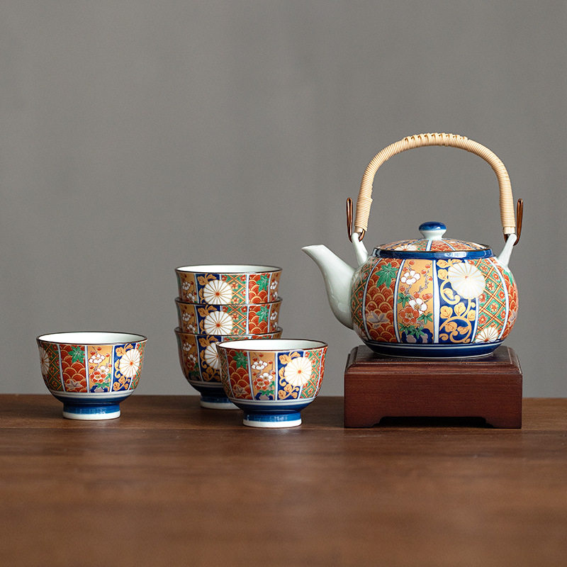 日本进口古伊万里系列茶具六件套日式家用便携茶壶套装泡茶杯礼物