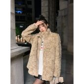 富人区2.0皮毛一体环保仿皮草托卡毛毛外套女立领短款 羊羔毛大衣