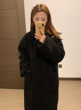 黑色羊羔毛皮毛一体仿皮草外套女高级感秋冬保暖加厚长款毛毛大衣