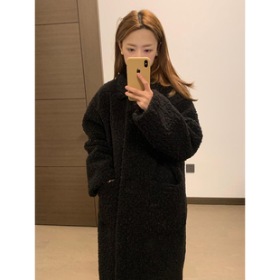 黑色羊羔毛皮毛一体仿皮草外套女高级感秋冬保暖加厚长款 毛毛大衣
