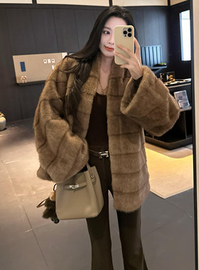 轻奢水貂绒皮毛一体女秋冬大衣