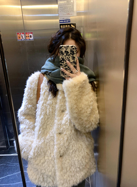 2025秋冬新款毛绒绒宽松羊羔毛厚外套女高级感年轻毛毛仿皮草上衣