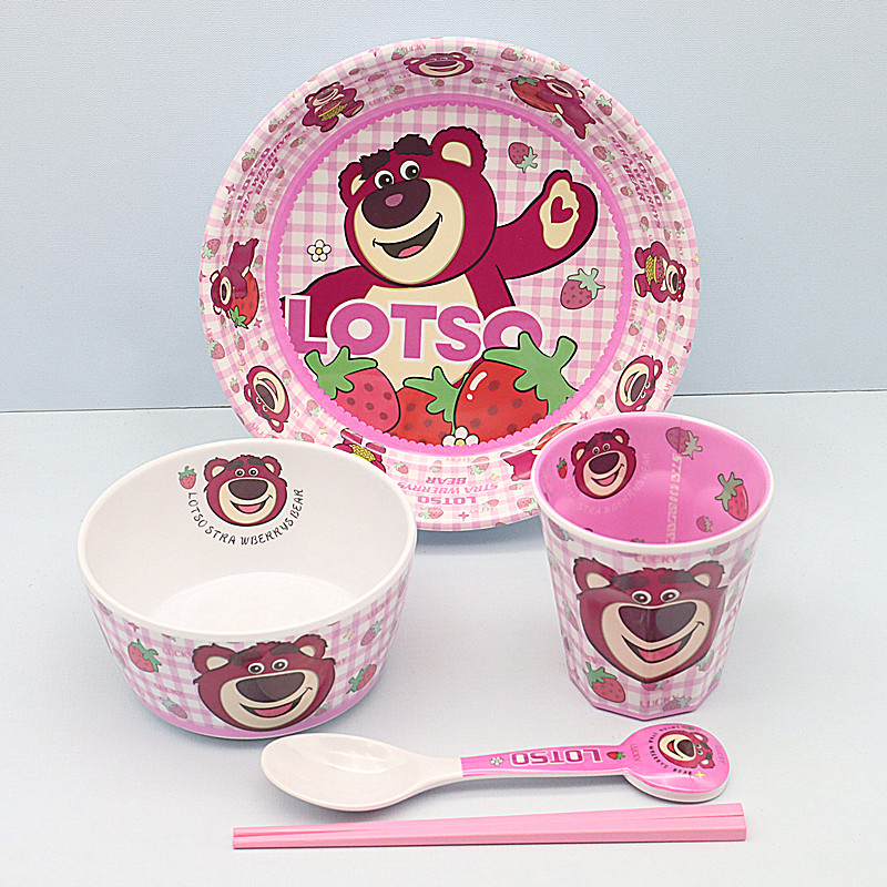 小孩吃饭碗可爱儿童餐具套装宝宝草莓熊儿童碗防摔学生宿舍饭碗勺