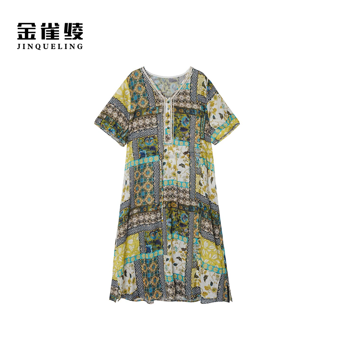 金雀绫【夏日晚风】设计师款宽松显瘦复古满印加宽加大SZA2L335