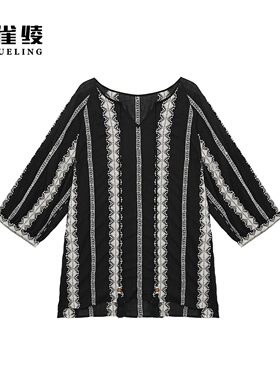 金雀绫【冰凌花】刺绣工艺条纹设计师显瘦大码女装小衫SZA1S224
