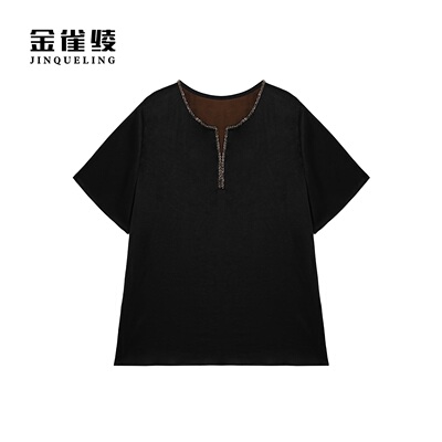 金雀绫【忆长安】桑蚕丝香云纱钉珠加宽加大女装小衫SZA1S207