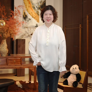 SZA3SL811 仙女风褶皱工艺木耳领加宽加大衬衫 金雀绫 白夜蔷薇