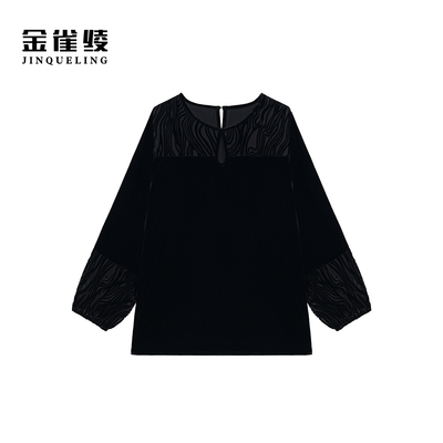 金雀绫【墨影阑衫】100桑蚕丝丝绒轻奢烧花工艺加宽上衣SZA1SW927