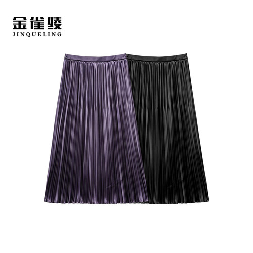 金雀绫【佳人邂逅】时尚压褶工艺缎加宽加大百褶半身裙SZBY193