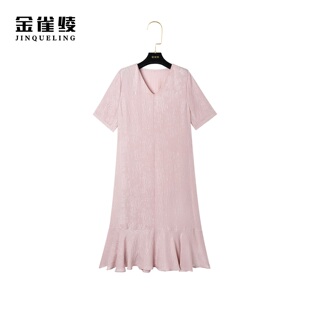 金雀绫【金粉世家】桑蚕丝新款法式轻奢V领冠乐绉连衣裙B23032