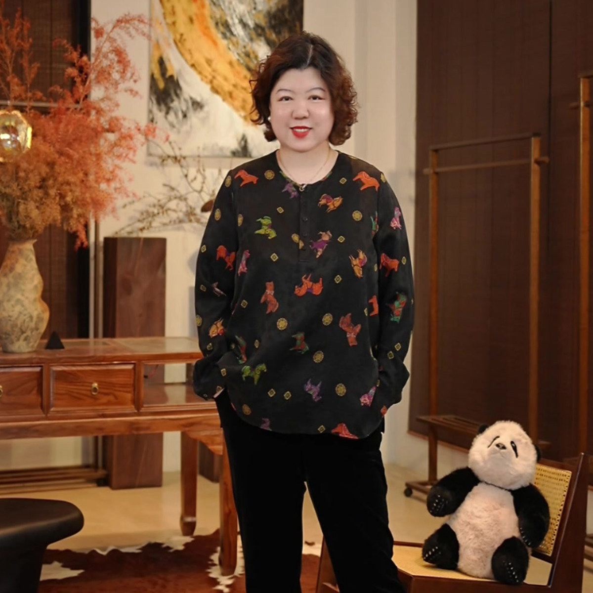 金雀绫【小彩马】100桑蚕丝国风半门襟加宽加大衬衫SZA1ST857