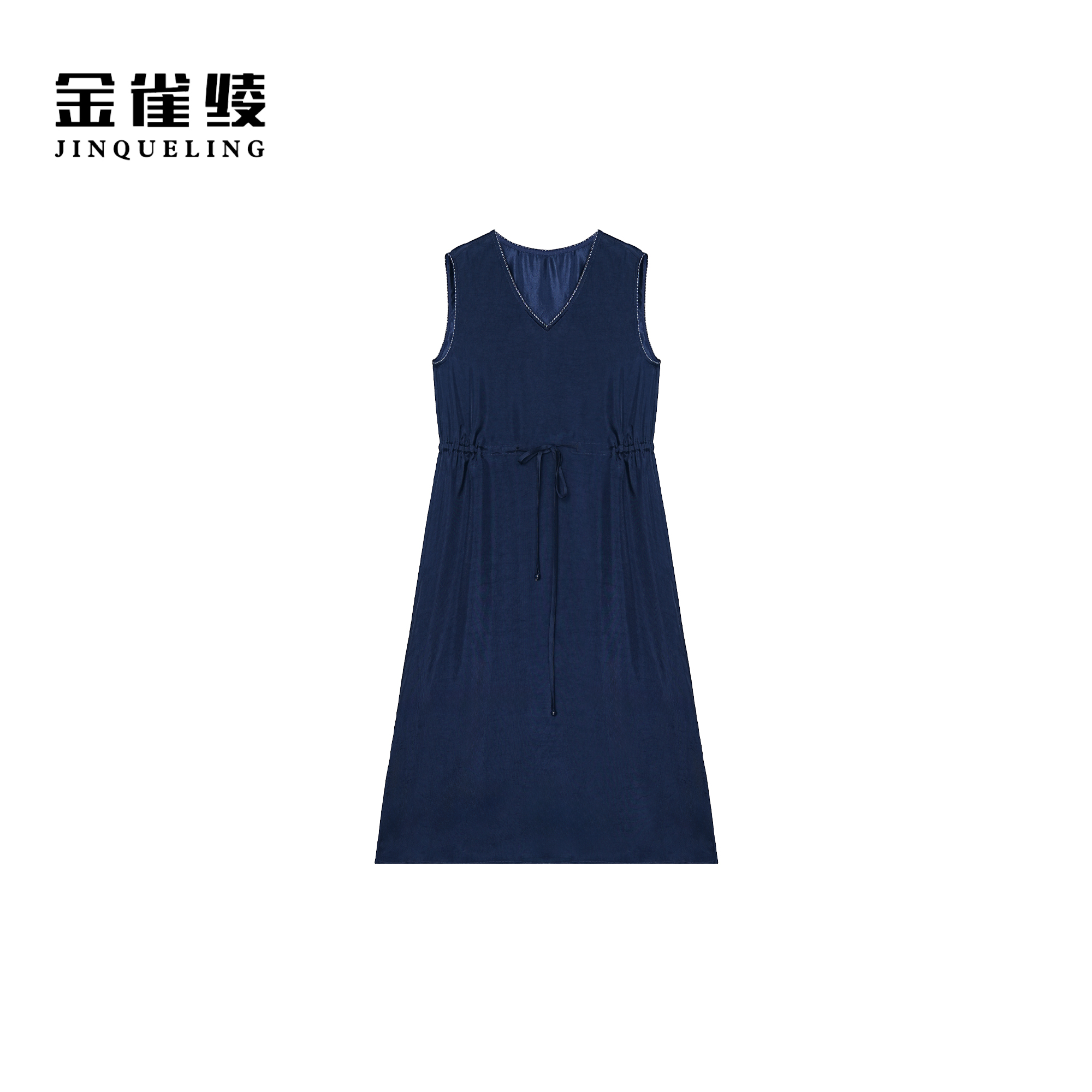 雀绫【深海奇缘】设计师编织工艺V领加宽加大背心连衣裙SZA2L453
