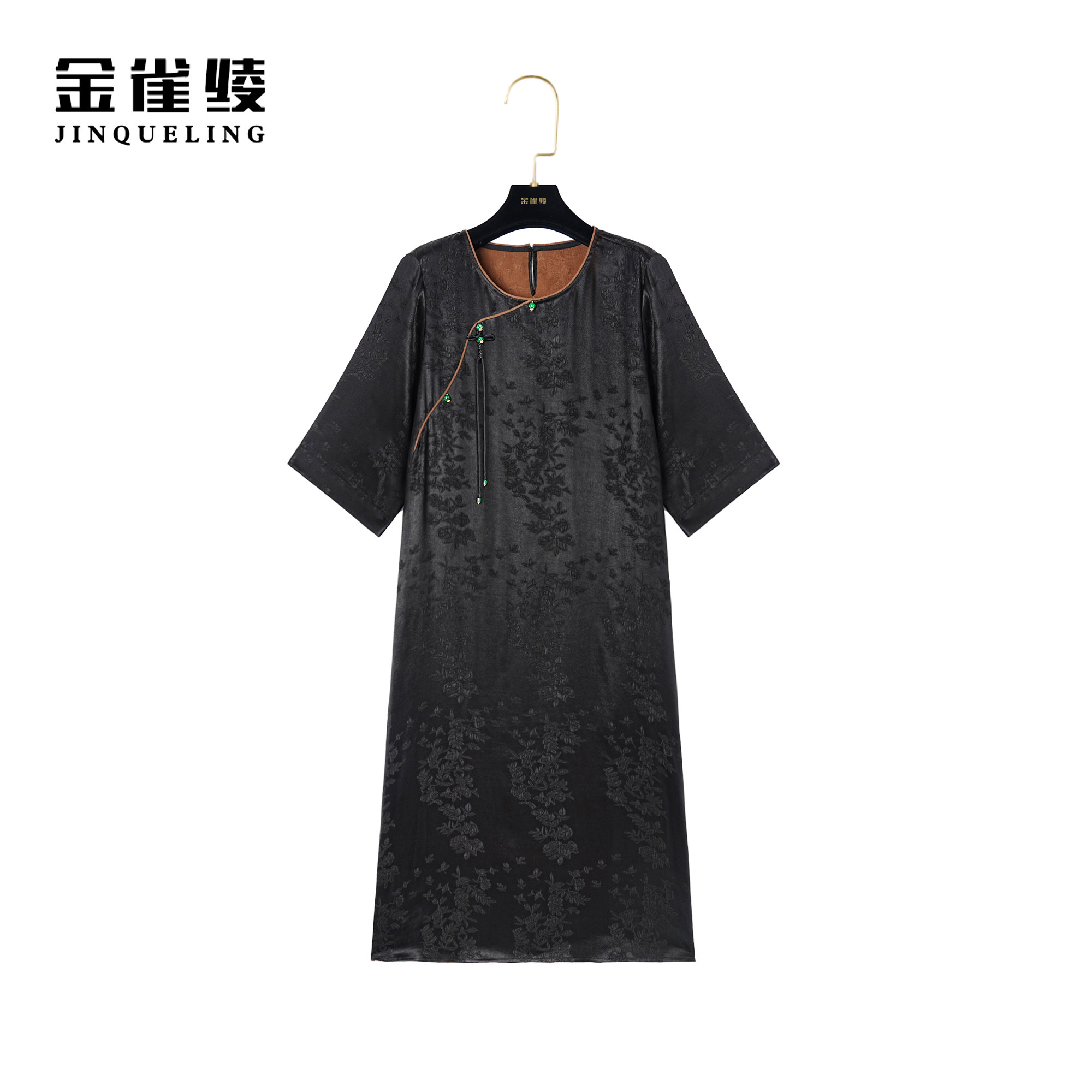 金雀绫【锦瑟年华】桑蚕丝新中式气质夏季圆领女装连衣裙AL6150