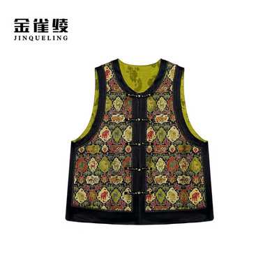 金雀绫【百兽纳福】新中式100桑蚕丝唐锦加宽加大马夹SZA3TY816