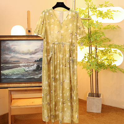 【金雀绫】桑蚕丝夏季V领时尚显瘦真丝连衣裙B23039