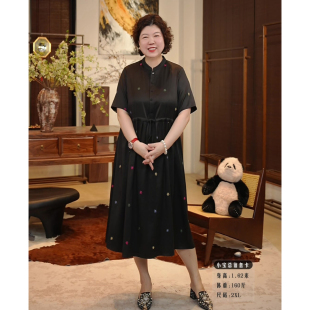 金雀绫 香云纱弹力缎加宽加大刺绣连衣裙SZBW110 韶华依旧