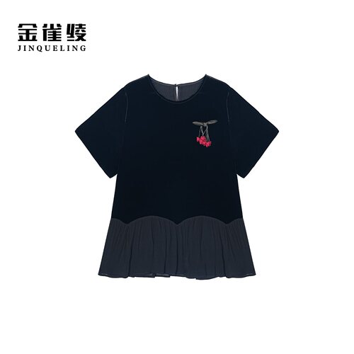 金雀绫【小辣椒】100桑蚕丝丝绒拼接轻奢加宽加大小衫SZA2SY510