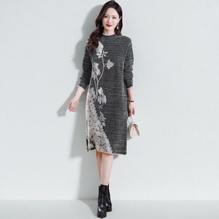 2025秋冬新款气质提花仿水貂绒毛衣裙中长款显瘦打底针织连衣裙女