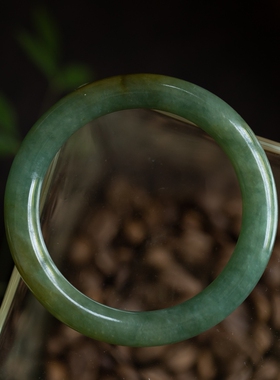 泼墨。天然A货圆条翡翠玉镯  青苔绿手镯  证全  内径57MM（原3千