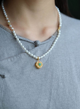 泼墨淡水珍珠银镀金项链