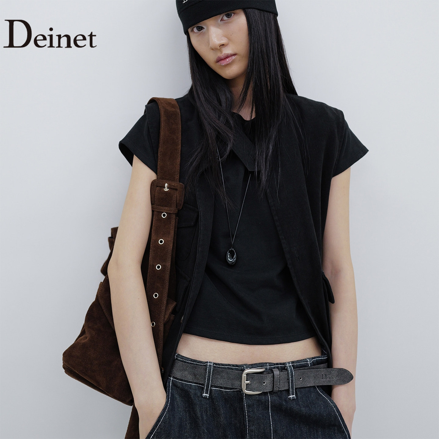 Deinet韩国设计师品牌时尚多口袋背心休闲百搭棉质工装吸睛马甲女