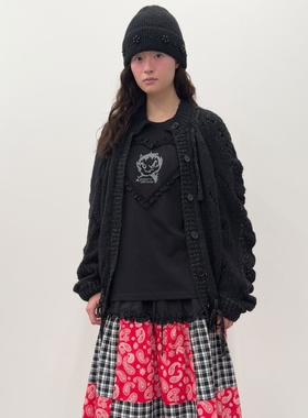 韩国代购TYPESERVICE 2025秋季新款针织开衫镂系扣空毛衣外套女