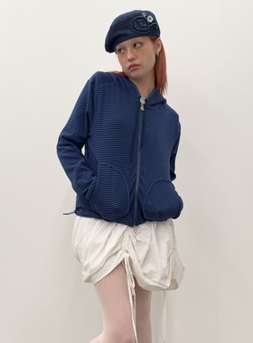 TYPESERVICE韩国设计师品牌2025秋季新款条纹口袋双拉链连帽衫女