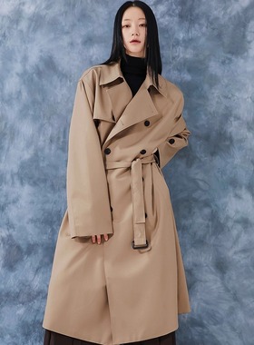 flareup韩国小众设计品牌重磅中长款翻领外套系带经典风衣款大衣