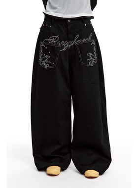 韩国直邮roughneck冬季字母印花宽松阔腿裤子休闲裤牛仔裤长裤女