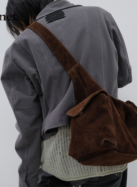 Deinet韩国小众设计师品牌托特包美拉德麂皮绒大容量斜跨单肩包