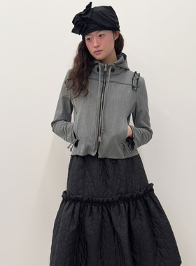 TYPESERVICE韩国代购女装25秋季新款立领连帽外套双拉链条纹夹克