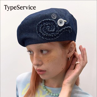 TYPESERVICE韩国小众设计师品牌2025秋季少女纽扣荷叶边贝雷帽子
