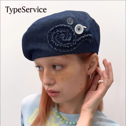 TYPESERVICE韩国小众设计师品牌2026春季少女纽扣荷叶边贝雷帽子