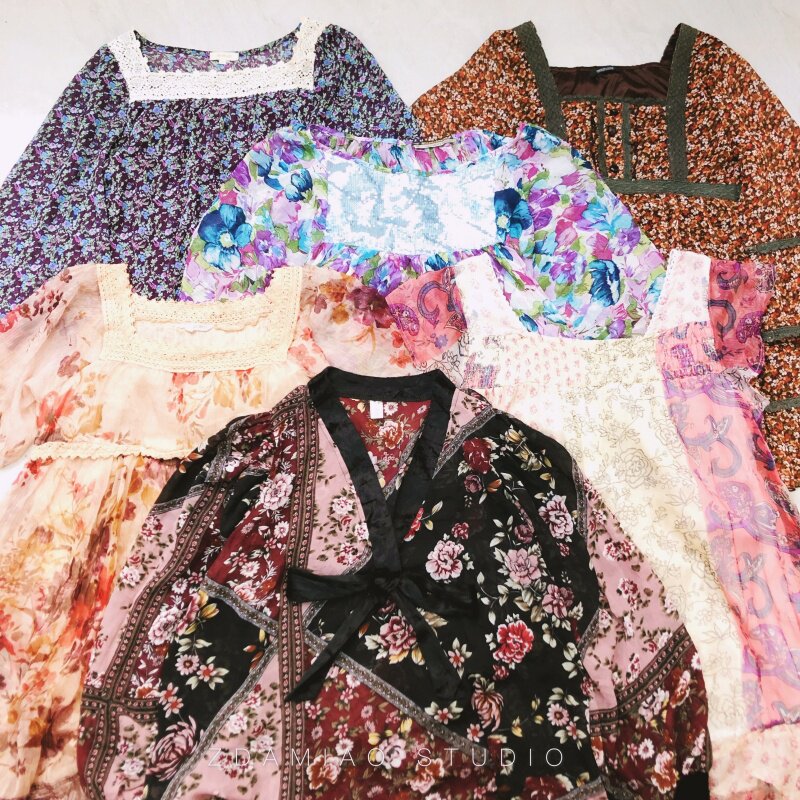 特惠 古早森系少女vintage碎花雪纺日本古着日杂感上衣蝙蝠衫奈奈图片