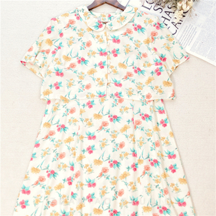 海淘英产复古假两件小碎花奶黄色娃娃领古着vintage连衣裙夏新品