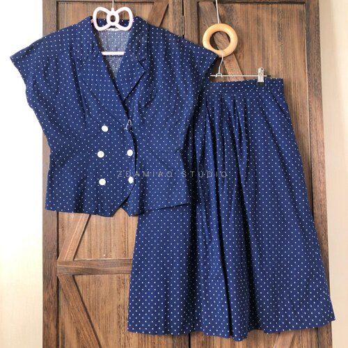ZDAMIAO日本制古着vintage复古波点格子少女春季新品 特惠套装