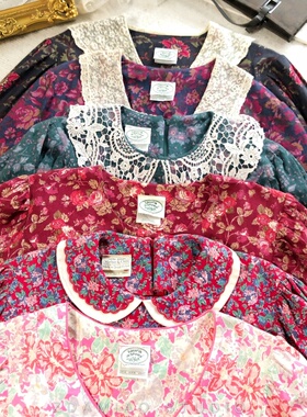 海淘英产laura ashley劳拉花柄蕾丝领复古vintage连衣裙秋冬长袖