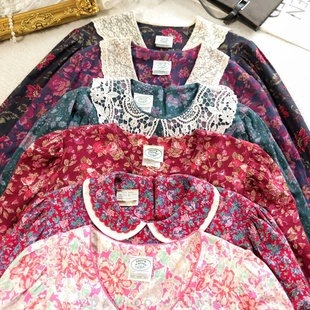 海淘英产laura ashley劳拉花柄蕾丝领复古vintage连衣裙秋冬长袖